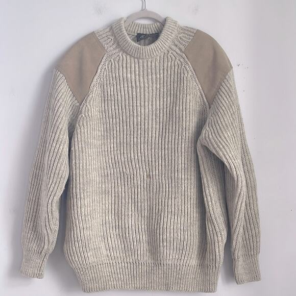 Niffi Made In England 100% new wool suede patch thick knit winter sweater sz XL - Picture 1 of 8